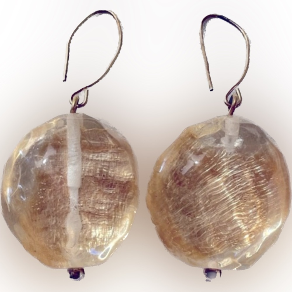 Vintage Cream Soda Lucite Antiqued Brass Hook Dangle Earrings